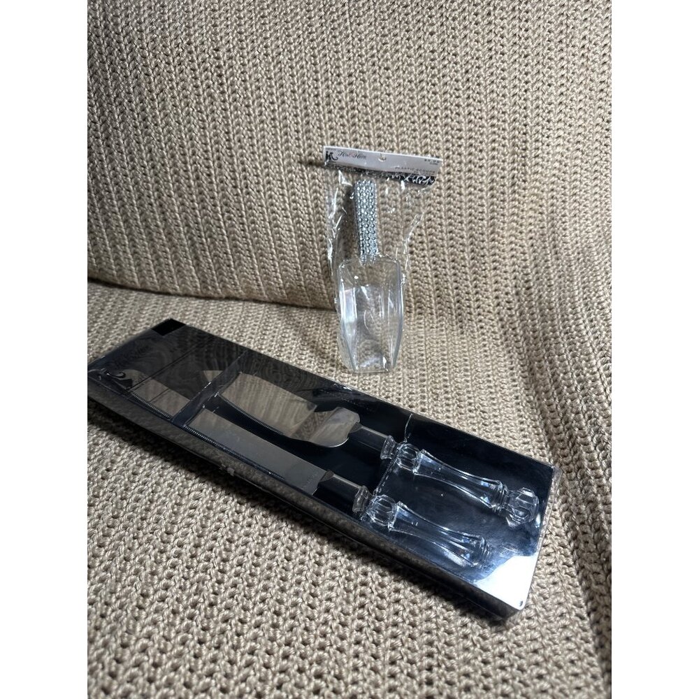 Wedding Anniversary Cake Knife & Server Set Clear Handles with 2 pk Scoops